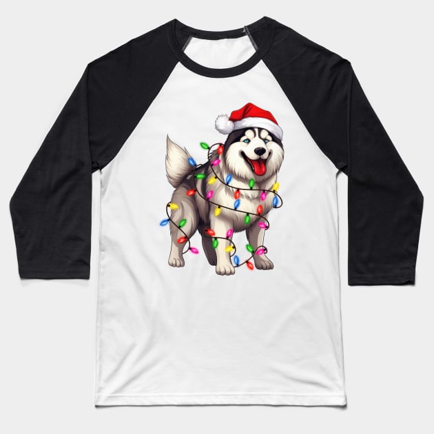 Christmas Siberian Husky Baseball T-Shirt by Chromatic Fusion Studio